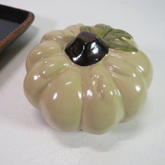 Tan Pumpkin & Embossed Tray Ceramic Fall Autumn Halloween Decor - Picture 8 of 10